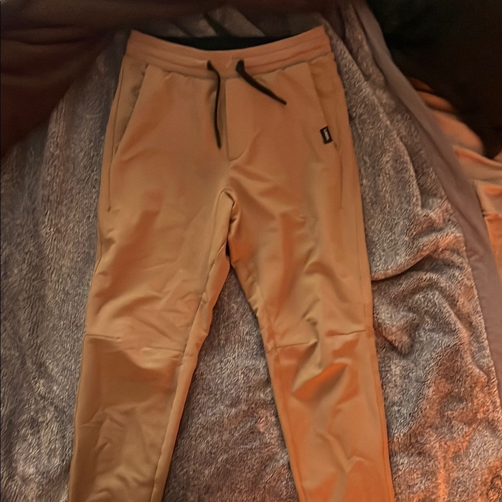 Tan Sweatpants with Elastic Waistband and Straight Leg